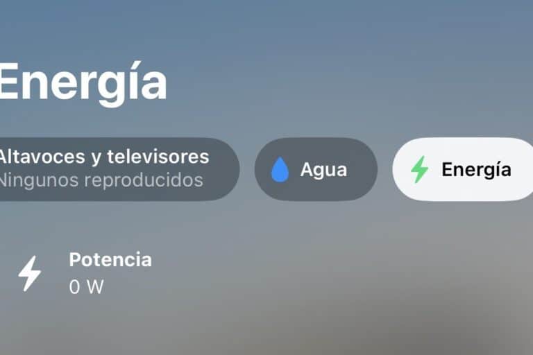 Pestaña Energía de la app Casa en iOS 27 mostrando la potencia de los accesorios del hogar