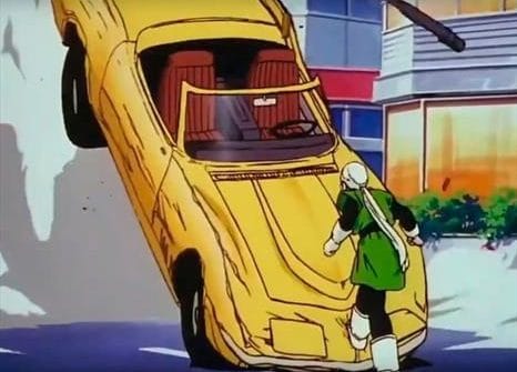El Gran Saiyaman deteniendo un Chevrolet Corvette