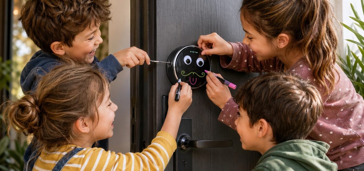 Niños jugando con una cerradura inteligente