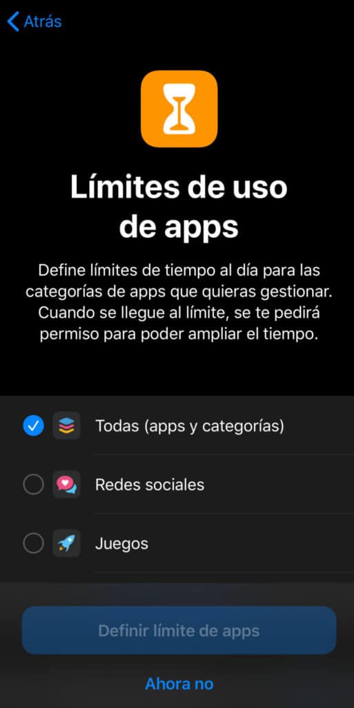 Límite de uso de apps por categorías