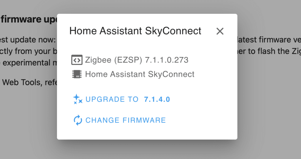 Firmware instalado en SkyConnect, en este caso es Solo-Zigbee