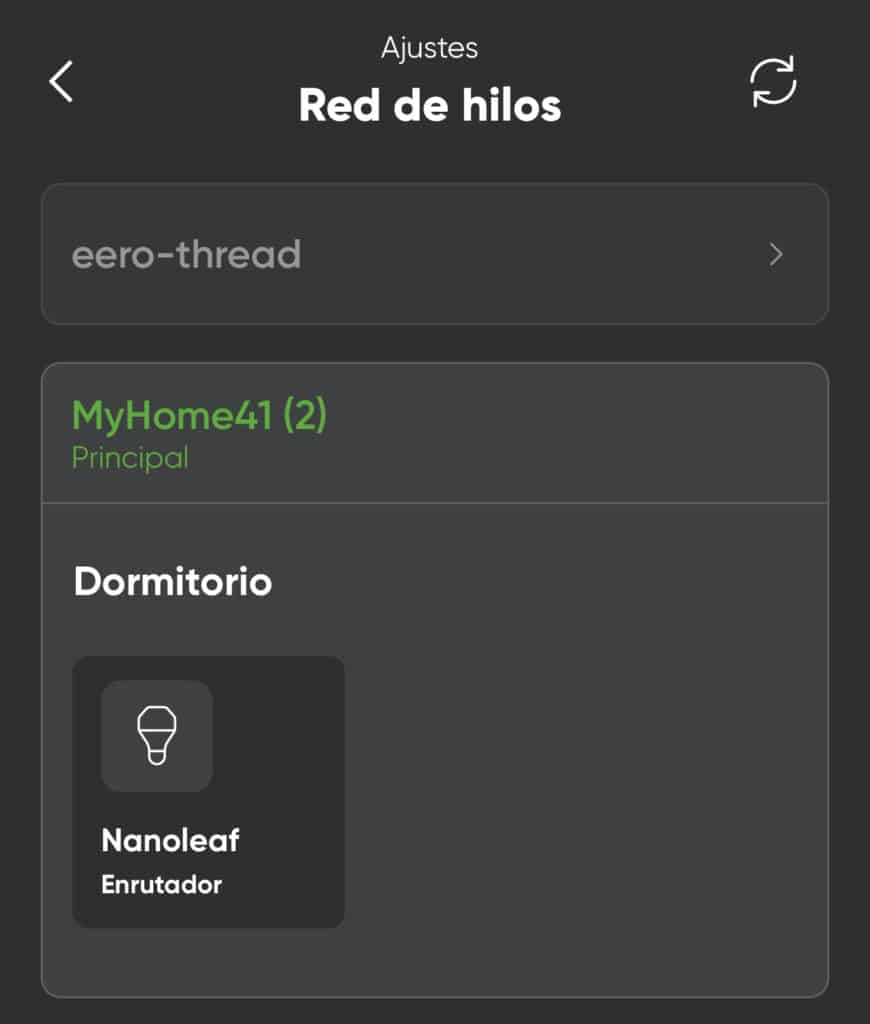 Red Thread del Eero vista desde la app de Nanoleaf