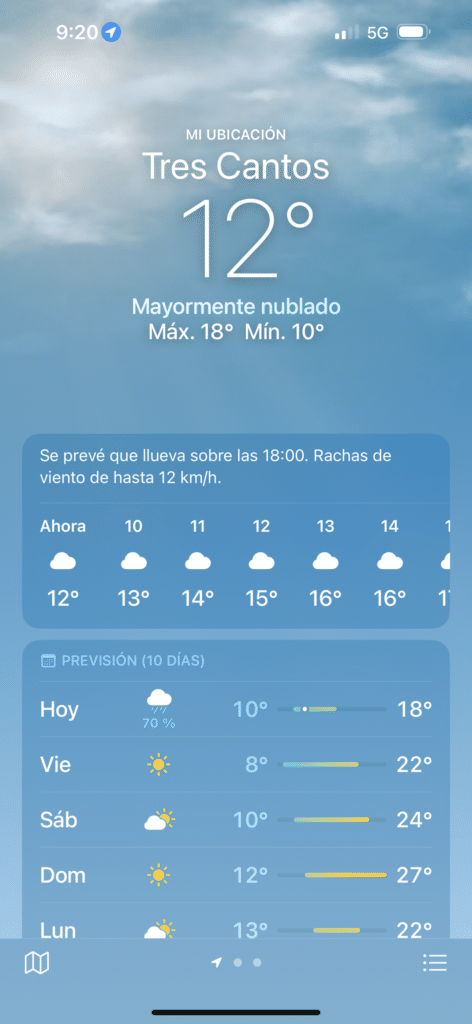 No se prevé lluvia en la app Tiempo de Apple