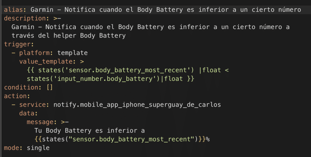 Notificación para el Body Battery de Garmin