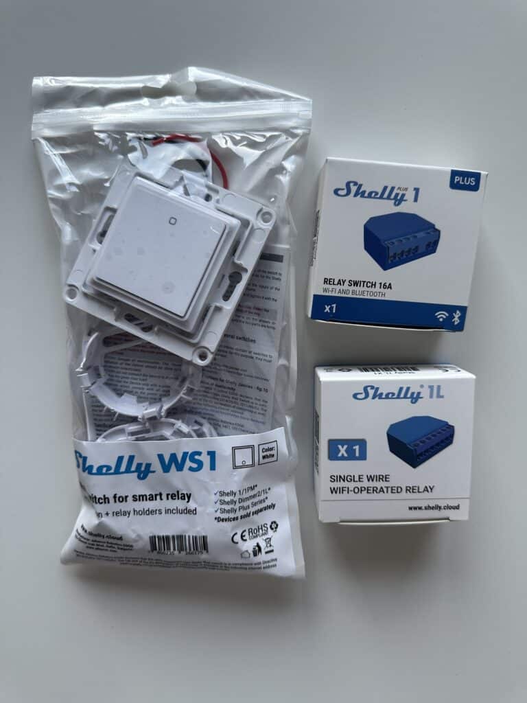 Shelly 1L, Shelly 1Plus e interruptor Shelly 1WS