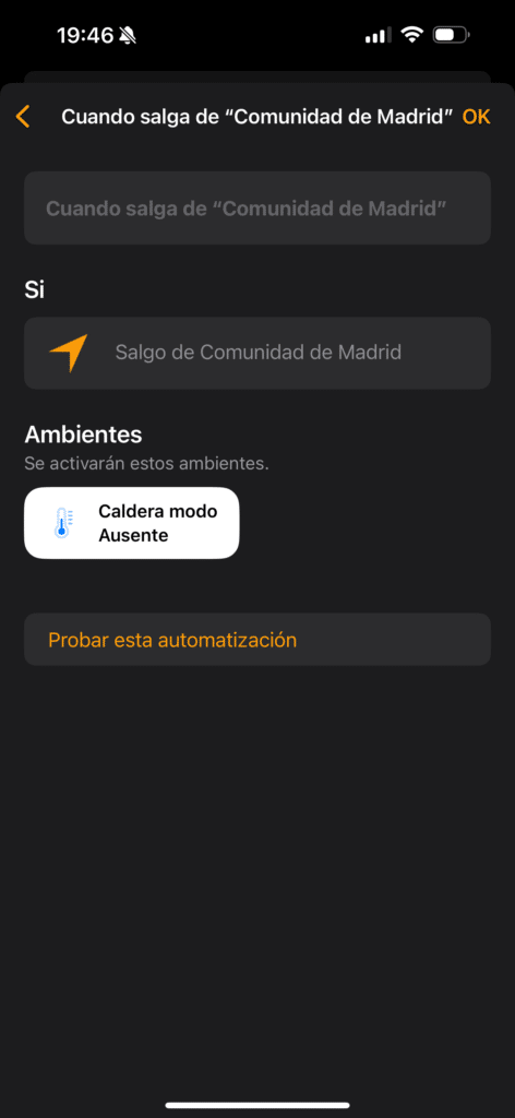 Algunas de mis automatizaciones en HomeKit - Cuando salga de la Comunidad de Madrid