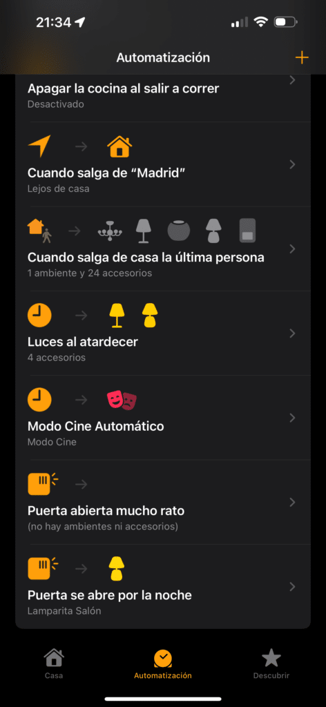Algunas de mis automatizaciones en HomeKit - Cuando salga de la Comunidad de Madrid - Listado