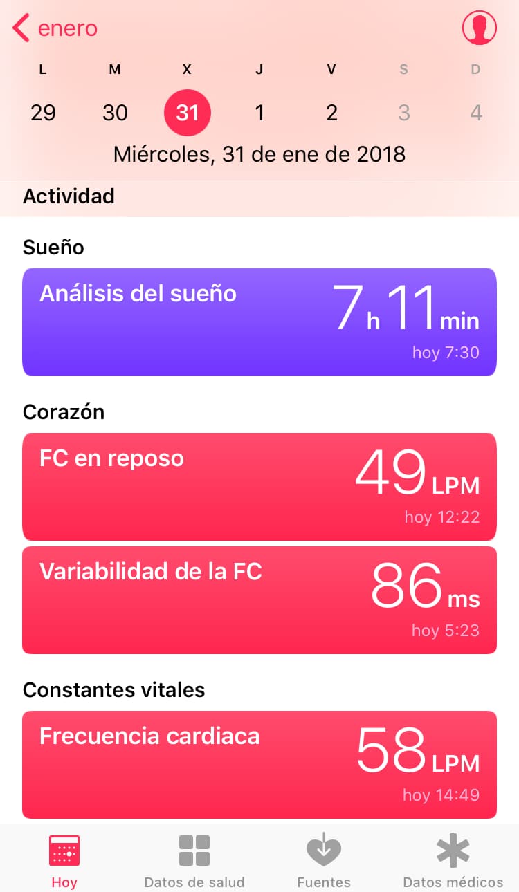 Aplicación Salud en iOS