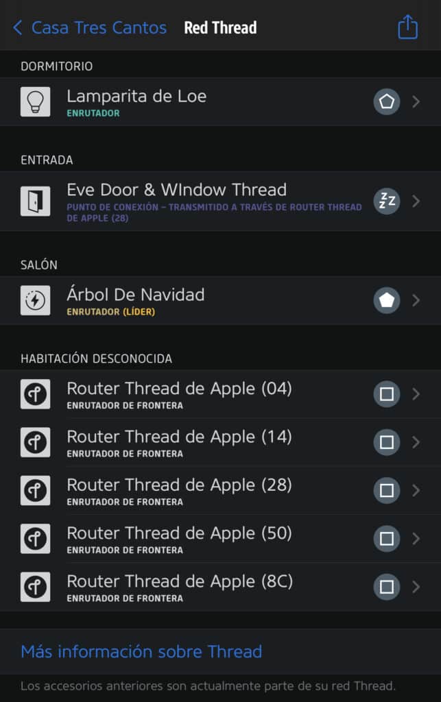 Dispositivos conectados utilizando el protocolo Thread visibles desde la app de Eve