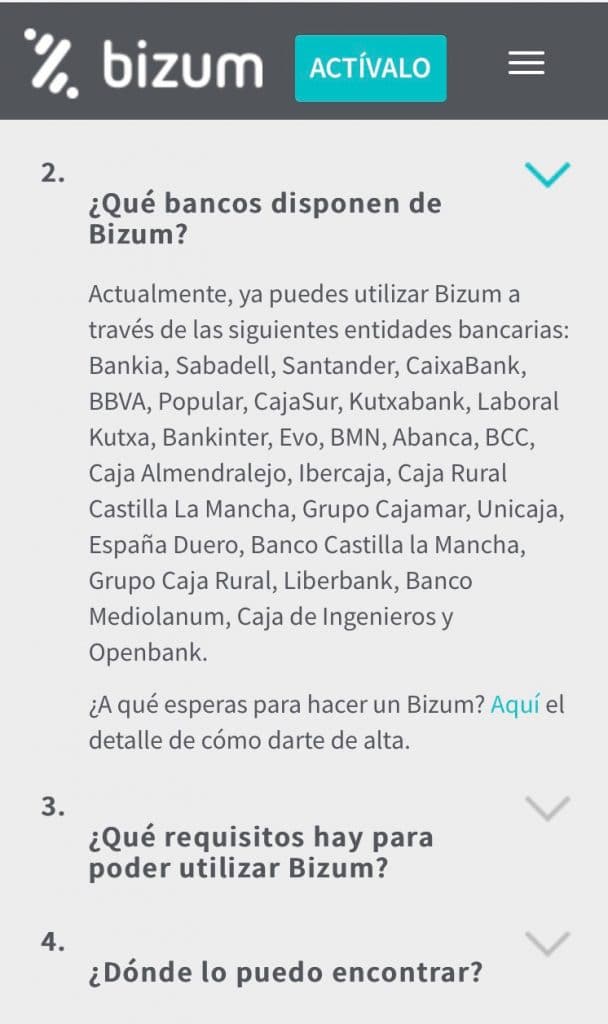 Bancos disponibles en Bizzum