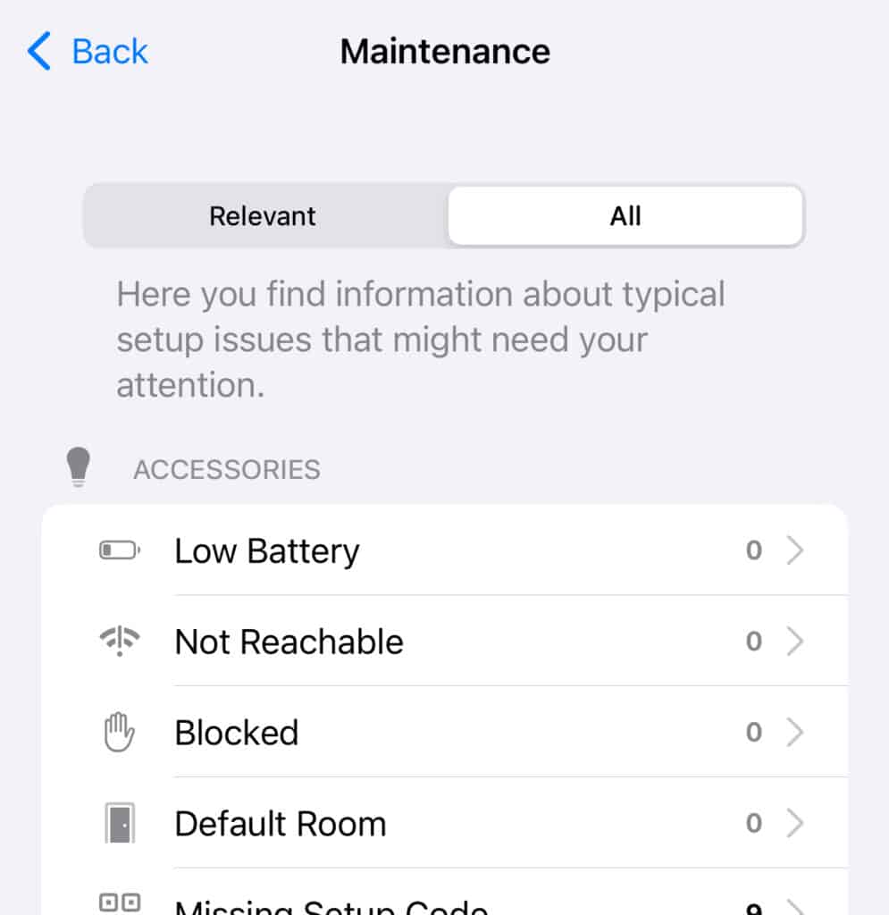 Menú de Mantenimiento en Controller for HomeKit