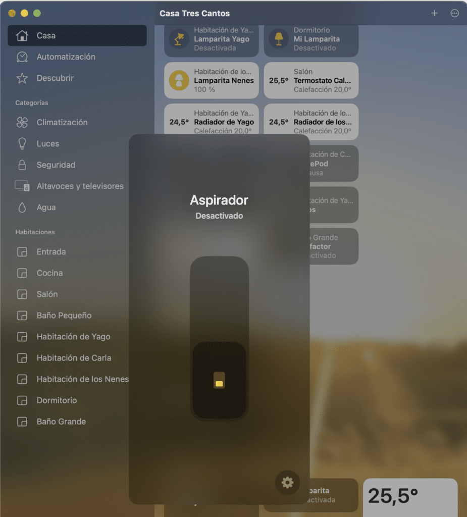 Aspirador en la app Casa publicado como 'interruptor' a HomeKit desde Home Assistant