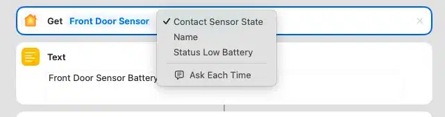 Atajo de Apple para hacer un GET del estado de un sensor y poder recuperar el parámetro Status Low Battery