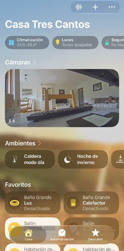 Main screen of the Home app in iOS 27 with cameras, scenes and favorites