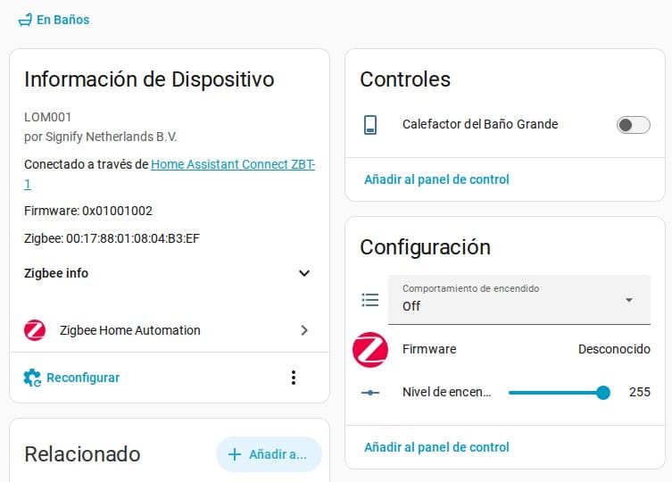 Ajuste de comportamiento de encendido de un enchufe Philips Hue en Home Assistant configurado en apagado
