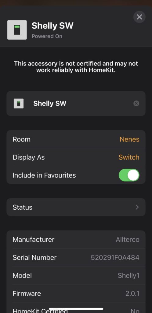 Shelly 1 en Casa compatible con HomeKit